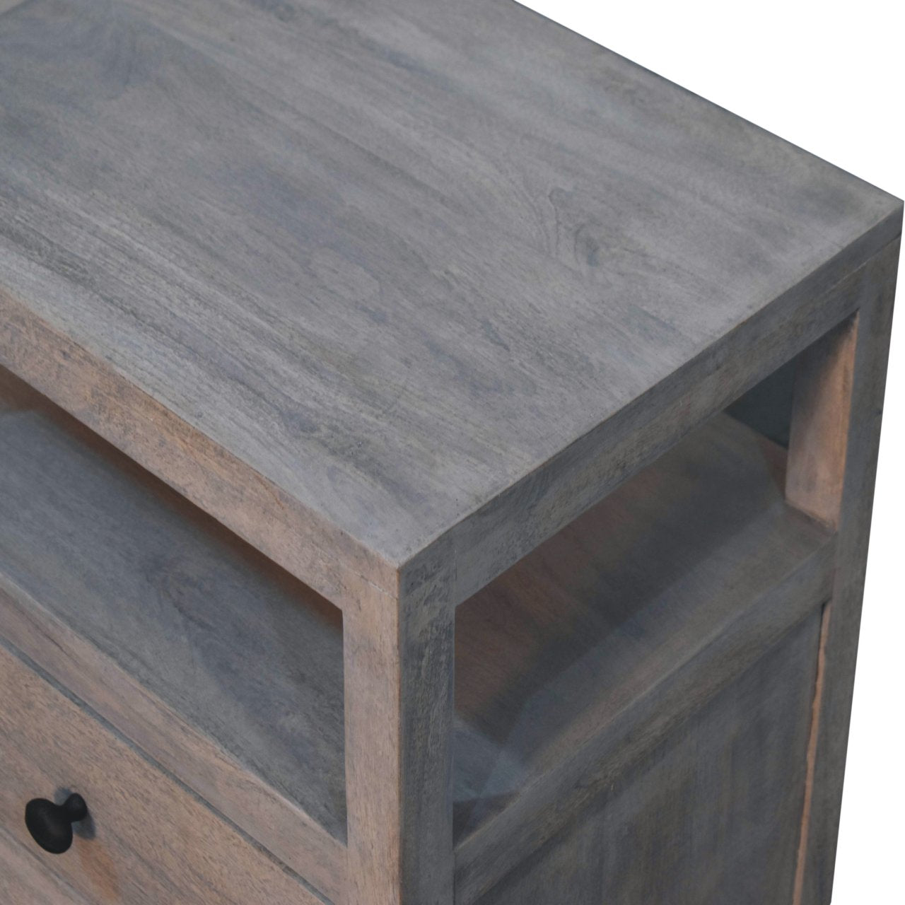 Handcrafted Solid Mango Wood 2-Drawer Nightstand with Open Shelf
