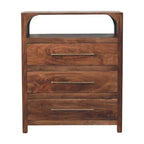 Solid Mango Wood 3-Drawer Storage Chest with Open Shelf