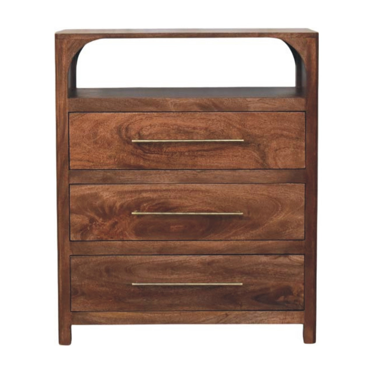 Solid Mango Wood 3-Drawer Storage Chest with Open Shelf