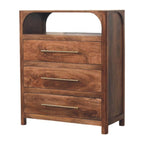 Solid Mango Wood 3-Drawer Storage Chest with Open Shelf