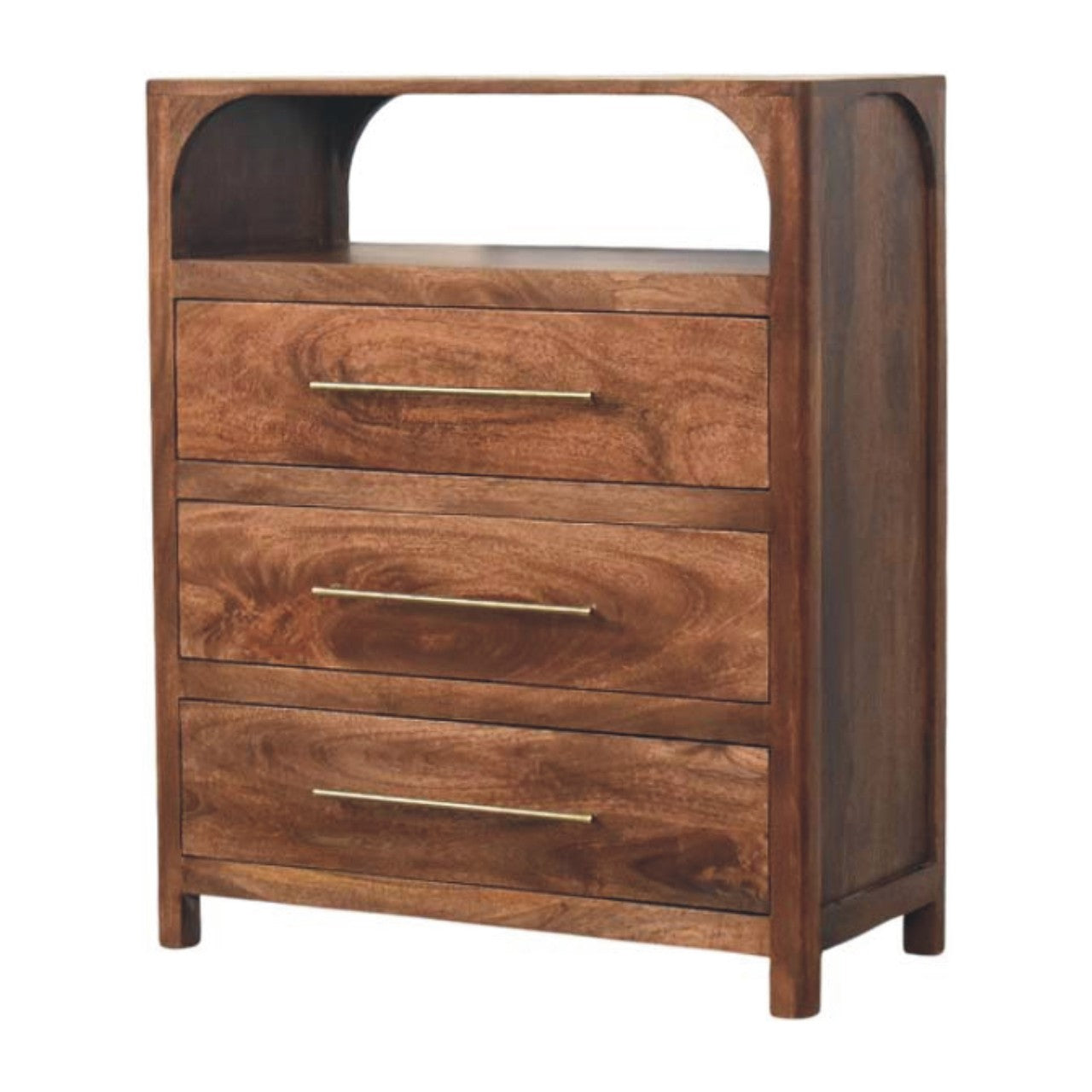 Solid Mango Wood 3-Drawer Storage Chest with Open Shelf