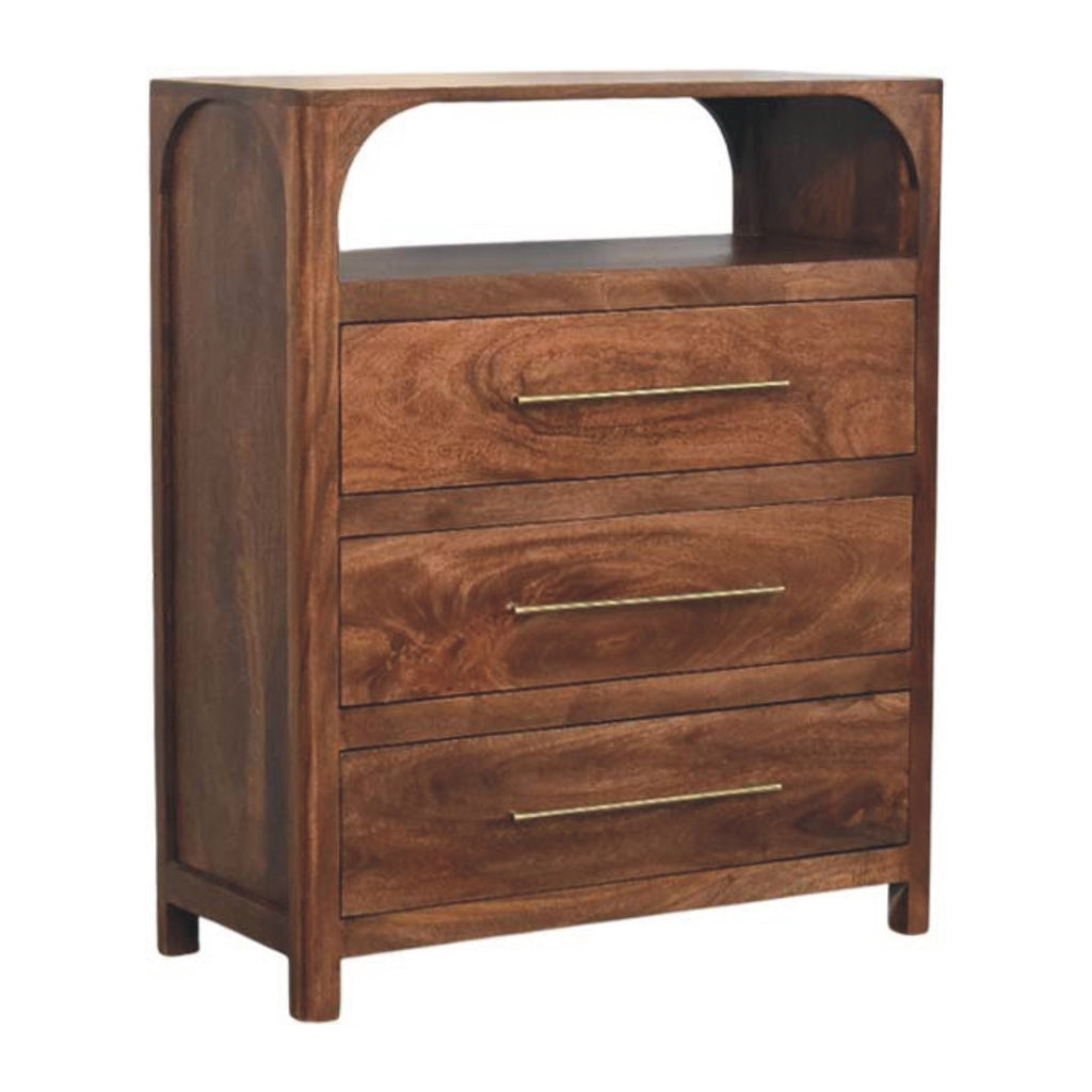 Solid Mango Wood 3-Drawer Storage Chest with Open Shelf