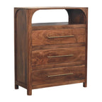 Solid Mango Wood 3-Drawer Storage Chest with Open Shelf
