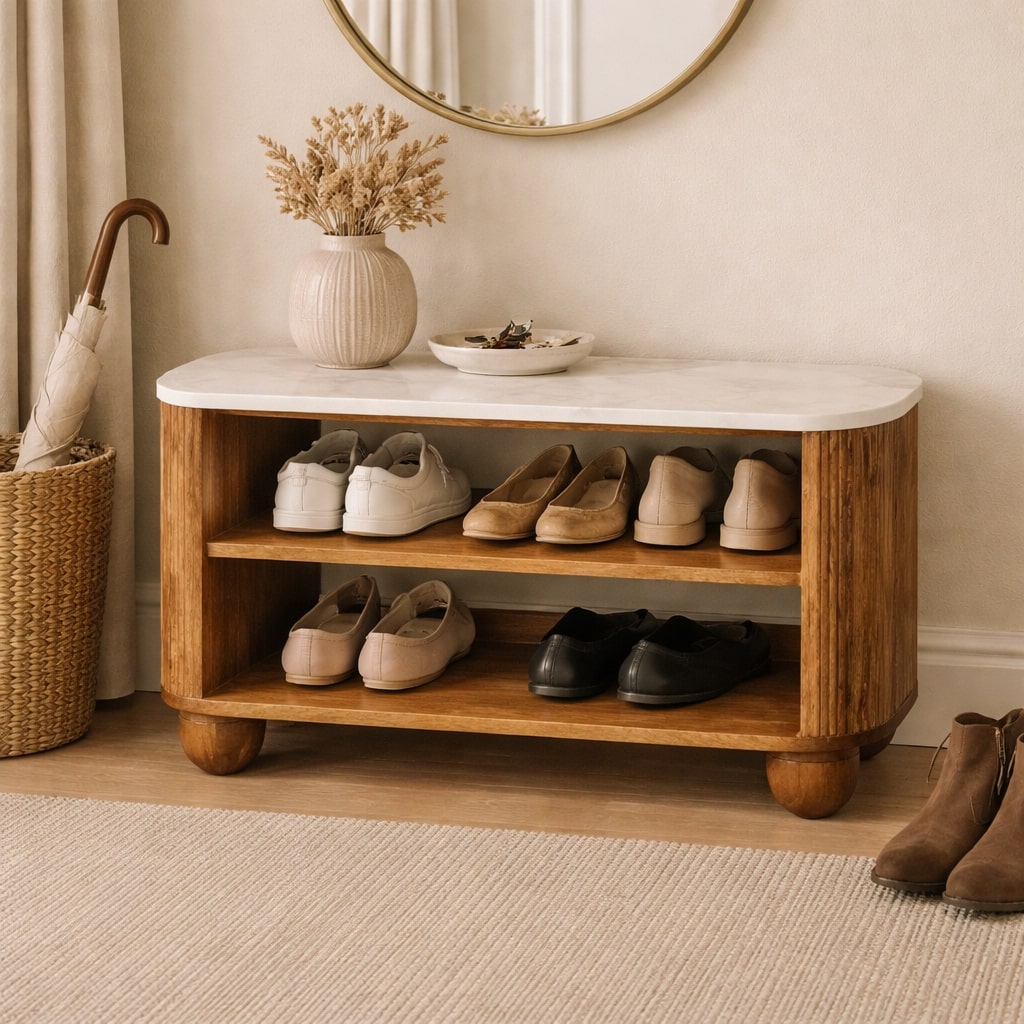 Beaumont Marble Shoe Bench – Golden Teak
