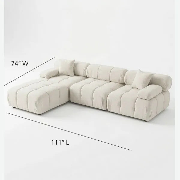 Munich Modern Modular Sectional Sofa – White Beige Fabric with Chaise Lounge