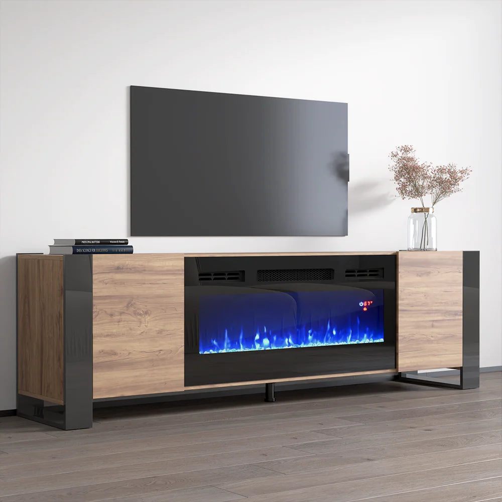 Vesta TV Stand Wood – Grey Fireplace