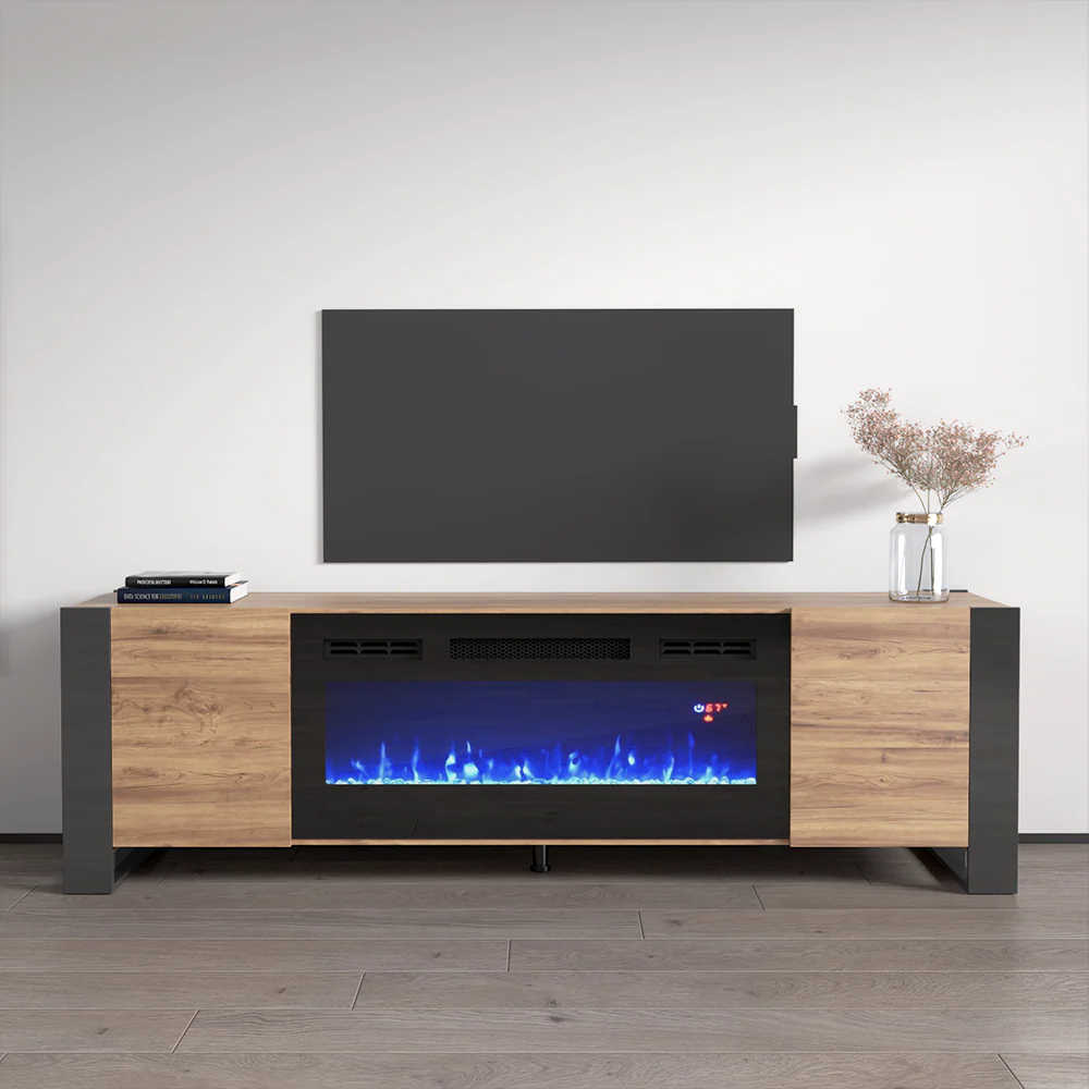 Vesta TV Stand Wood – Grey Fireplace