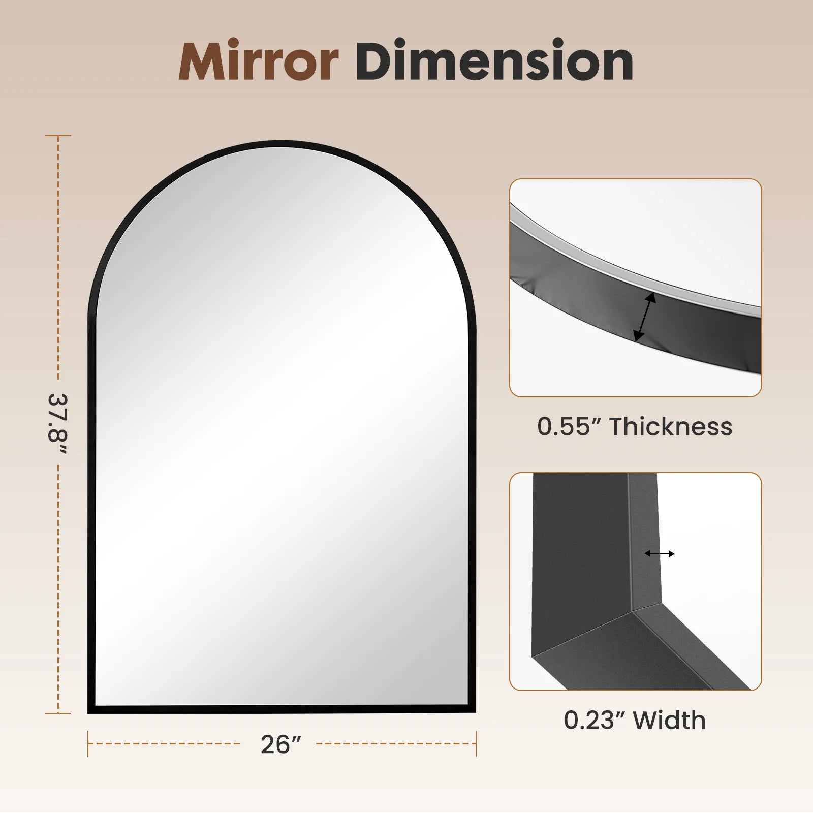 Black or Gold Arched Wall Mirror
