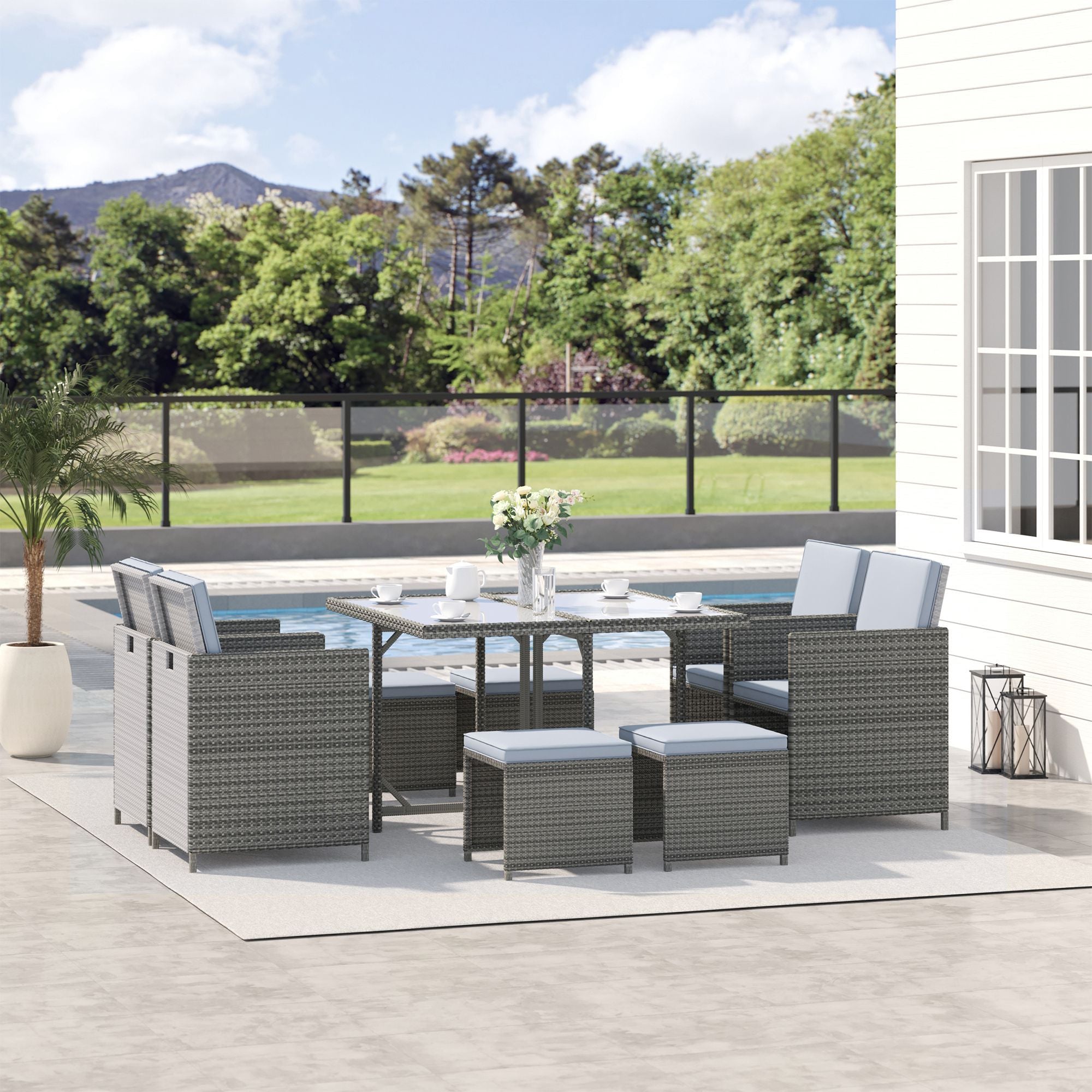9-Piece All-Weather Rattan Nesting Dining Set