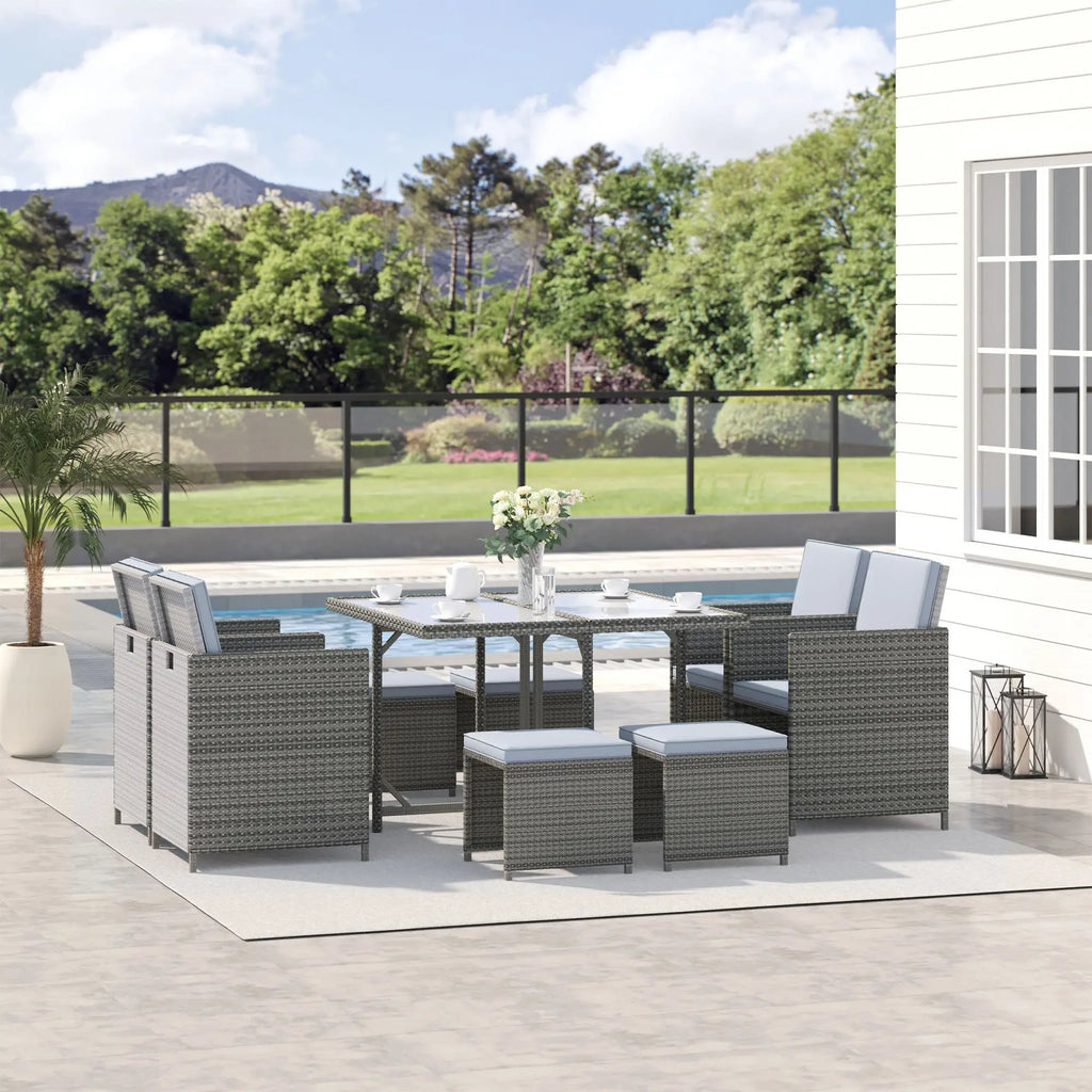 9-Piece All-Weather Rattan Nesting Dining Set