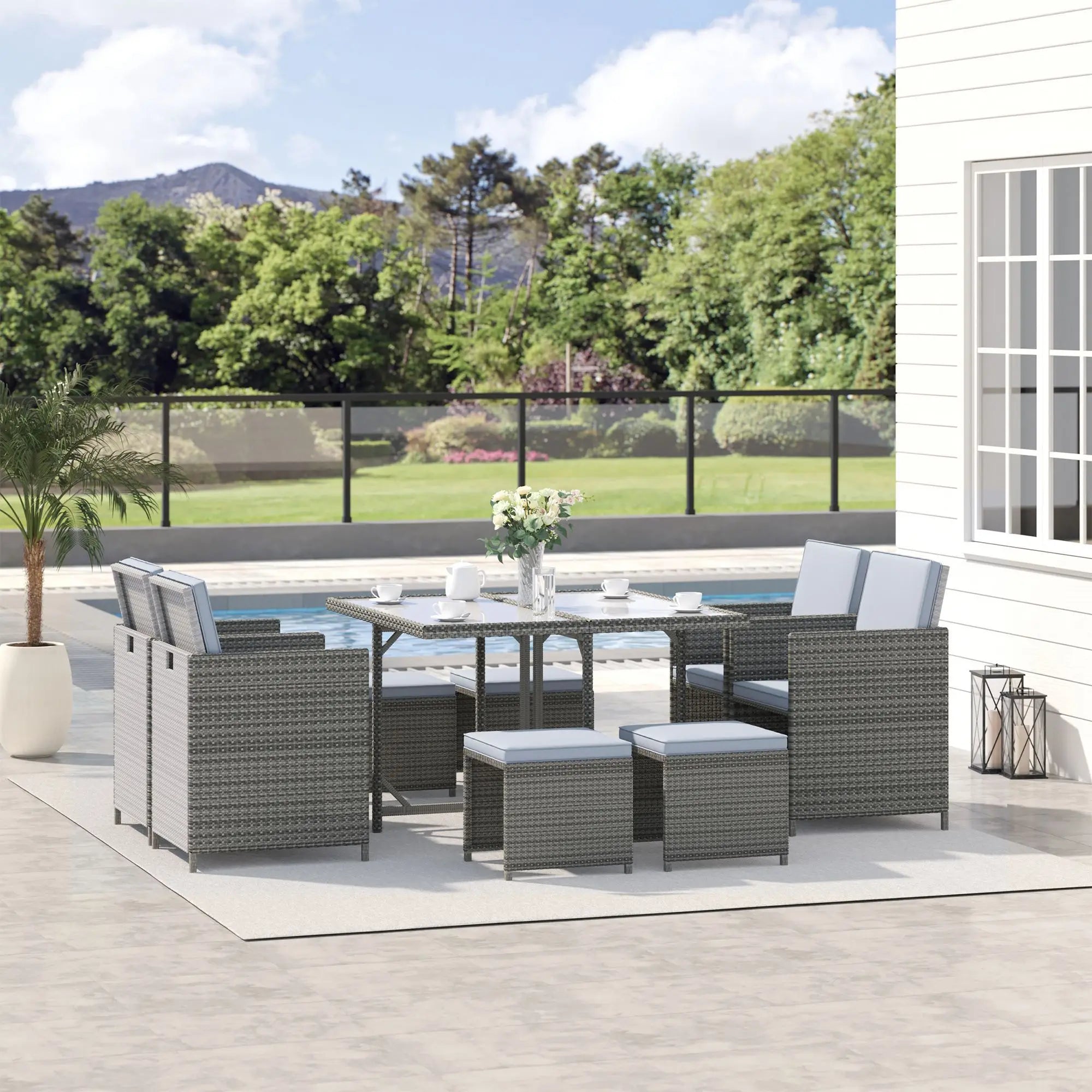 9-Piece All-Weather Rattan Nesting Dining Set