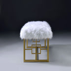 Modern White Faux Fur Bench with Gold Metal Frame