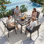 Modern 5-Piece Metal Patio Dining Set – Outdoor Table & 4 Chairs with Umbrella Hole