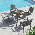 Modern 5-Piece Metal Patio Dining Set – Outdoor Table & 4 Chairs with Umbrella Hole