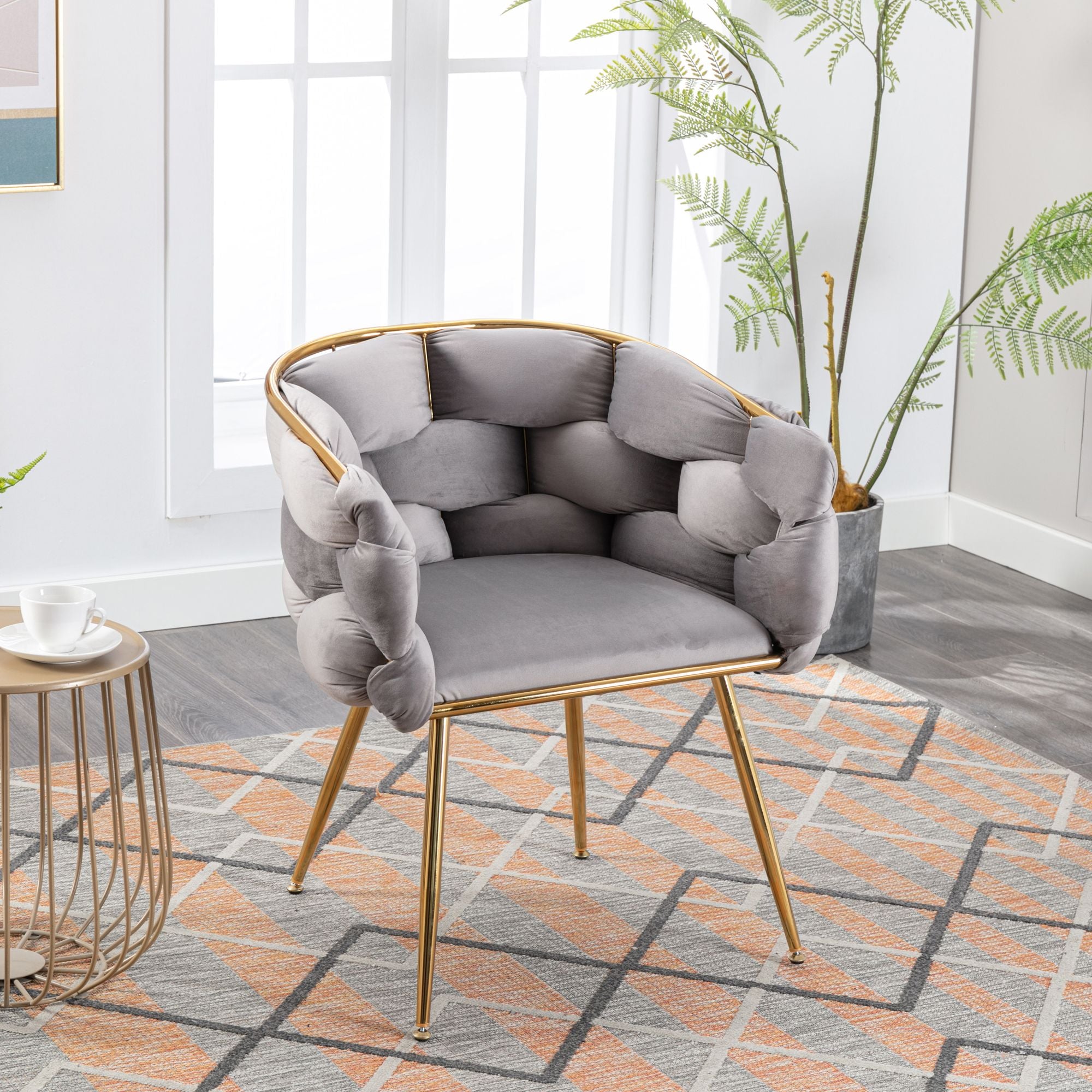 Luxury Gray Velvet Accent Chair Modern Upholstered Single Sofa for Bedroom & Living Room