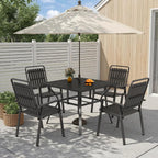 Modern 5-Piece Metal Patio Dining Set – Outdoor Table & 4 Chairs with Umbrella Hole