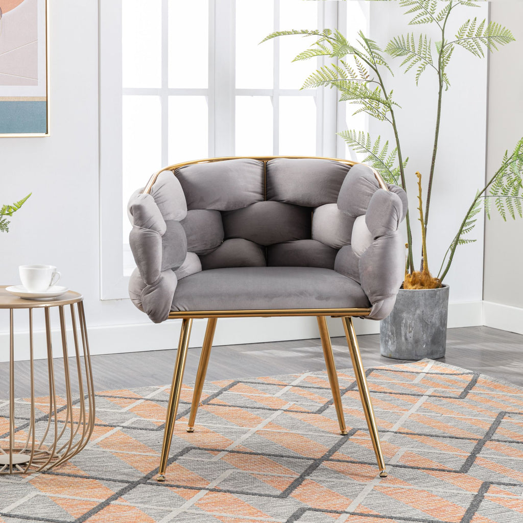 Luxury Gray Velvet Accent Chair Modern Upholstered Single Sofa for Bedroom & Living Room