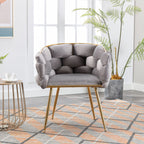 Luxury Gray Velvet Accent Chair Modern Upholstered Single Sofa for Bedroom & Living Room