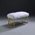 Modern White Faux Fur Bench with Gold Metal Frame