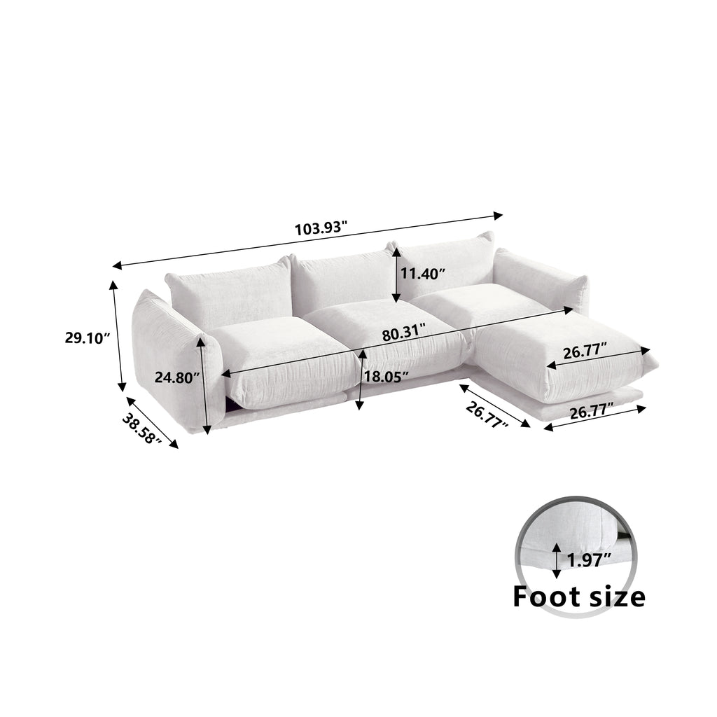 Chenille L-Shaped Modular Sofa with Ottoman – Soft Upholstery + Ground-Hugging Lazy Style, Relaxed Vibe Living Room Sofa