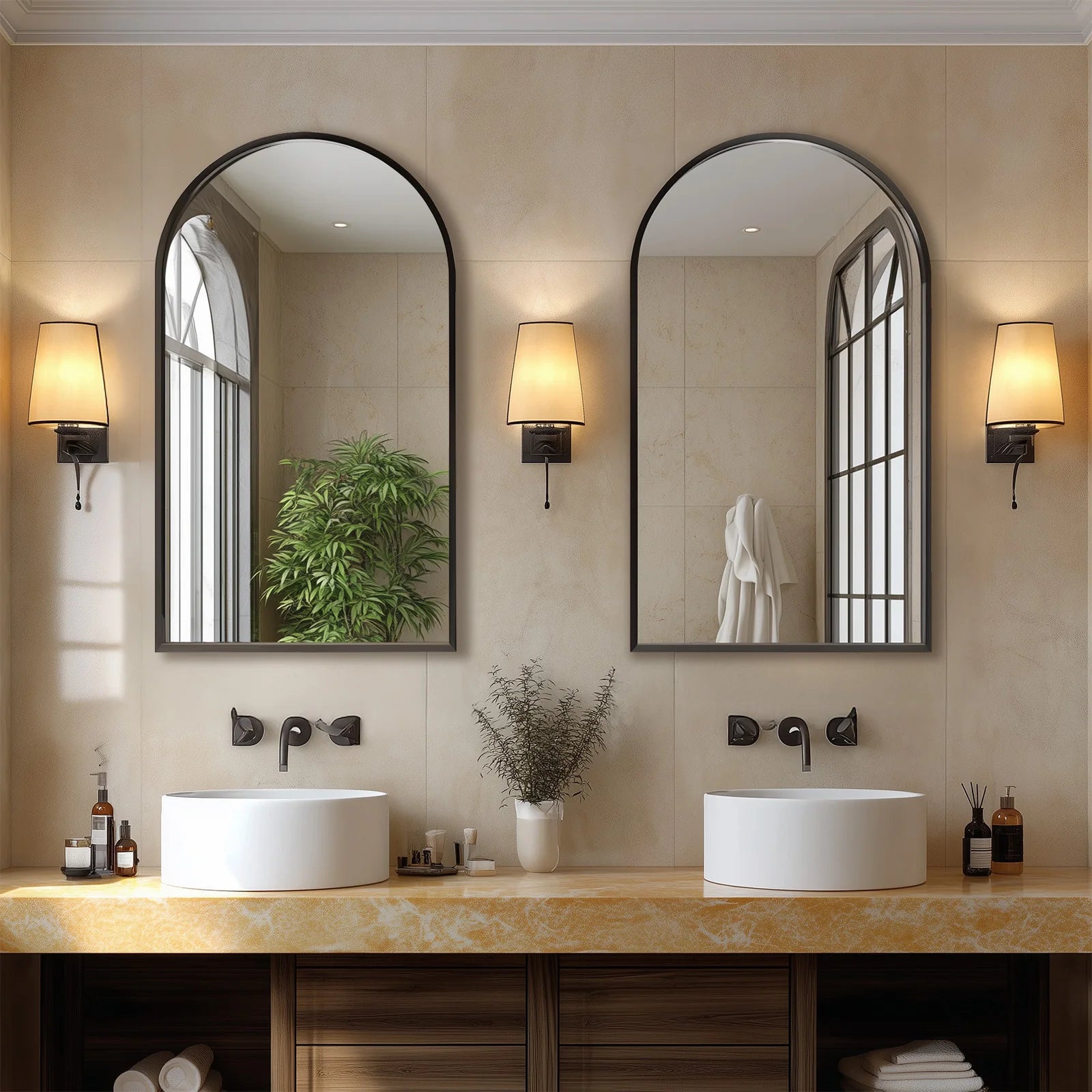 Black or Gold Arched Wall Mirror
