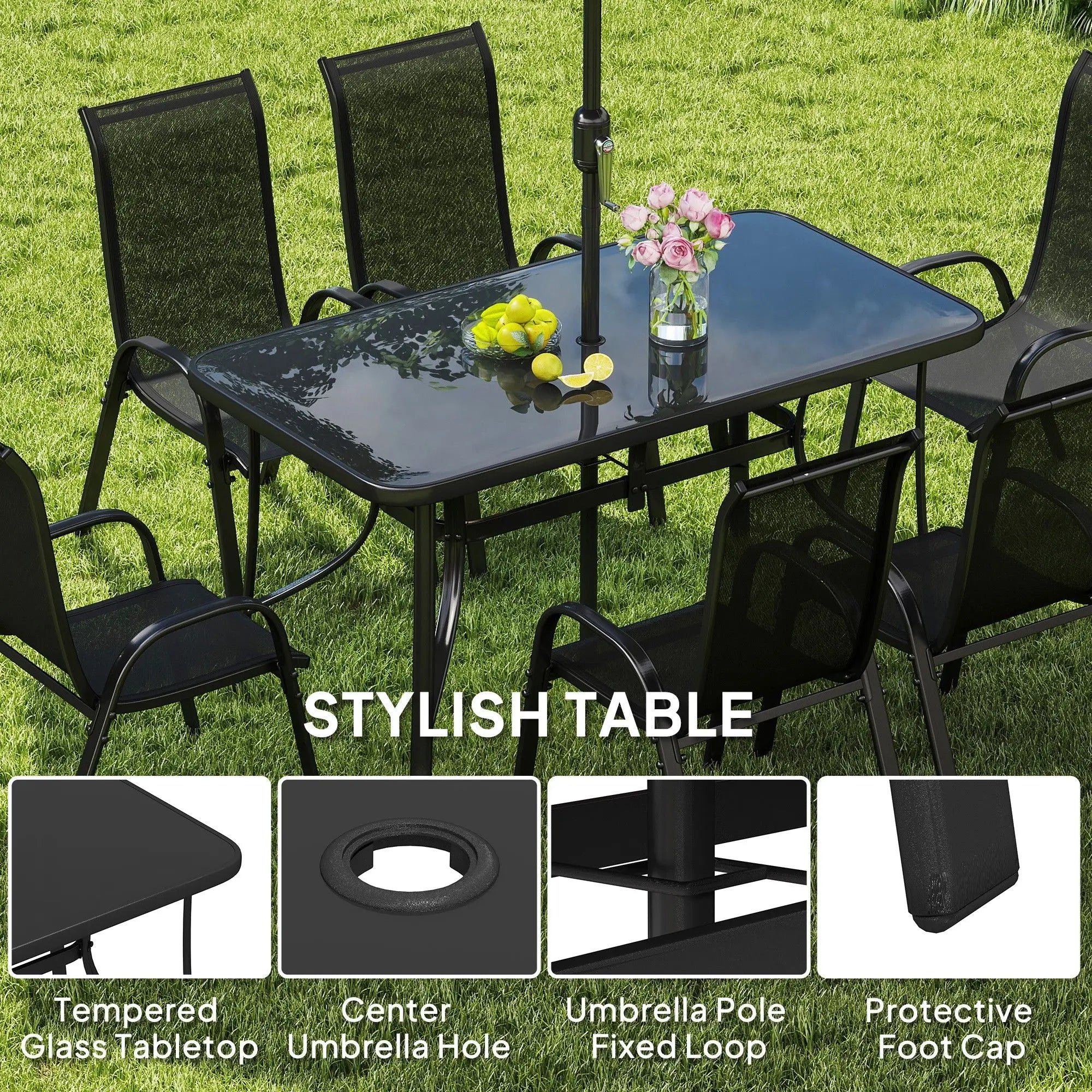 8-Piece Outdoor Patio Dining Set with Umbrella