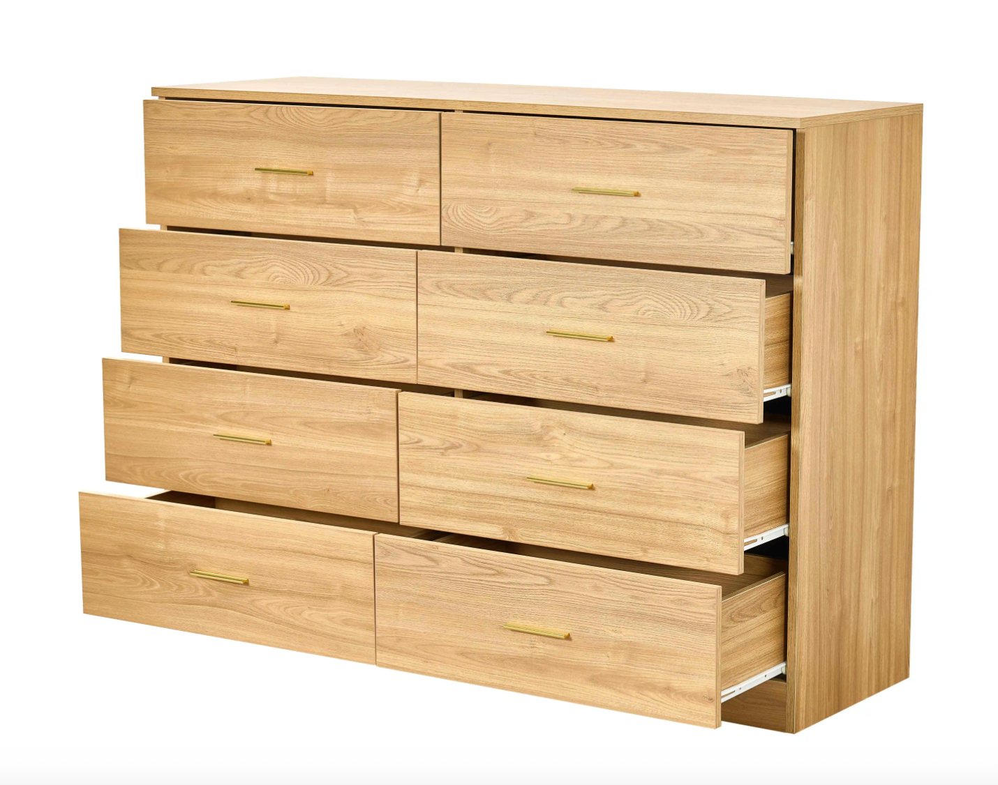 Natural Wood 8 Drawer Dresser – Modern Oak Storage Dresser