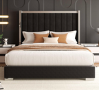 Elegant Velvet Platform Bed with Chrome Accents