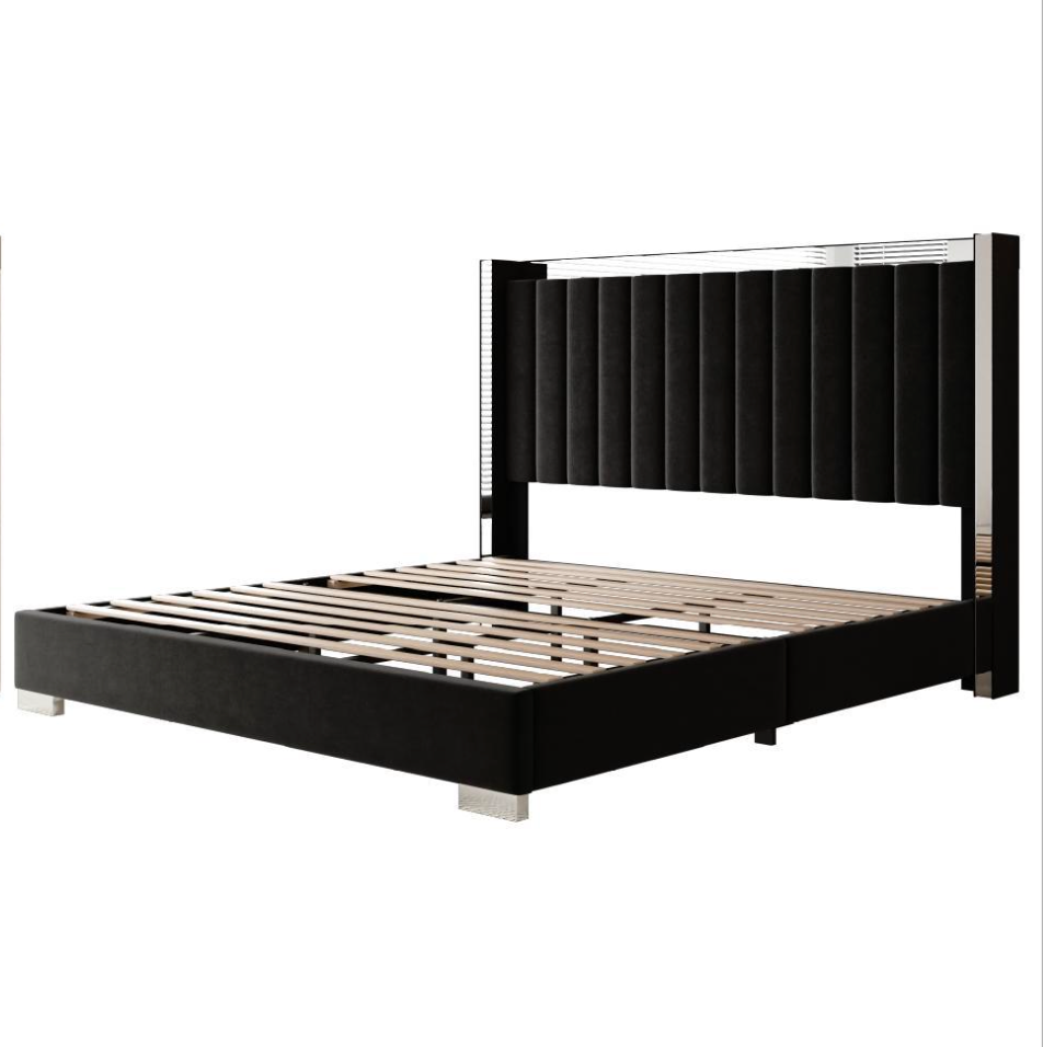Elegant Velvet Platform Bed with Chrome Accents
