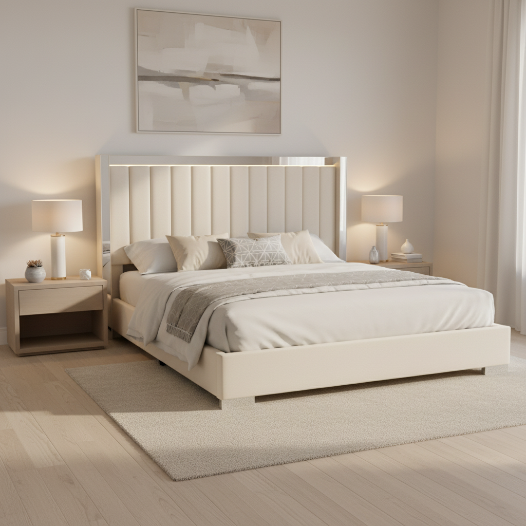 Elegant Velvet Platform Bed with Chrome Accents