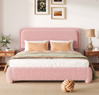 Fluffy Boucle Platform Bed Frame with Height Adjustable Headboard