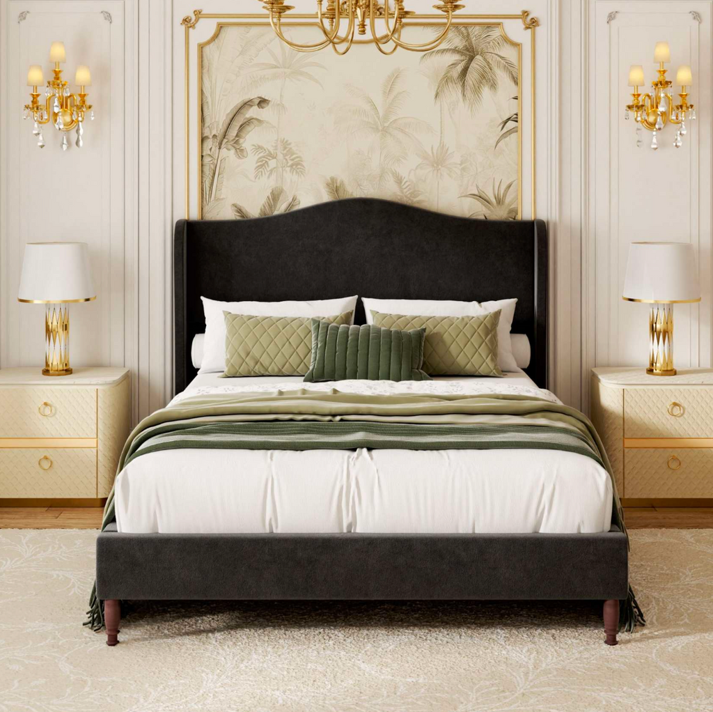Wingback Chenille Platform Bed