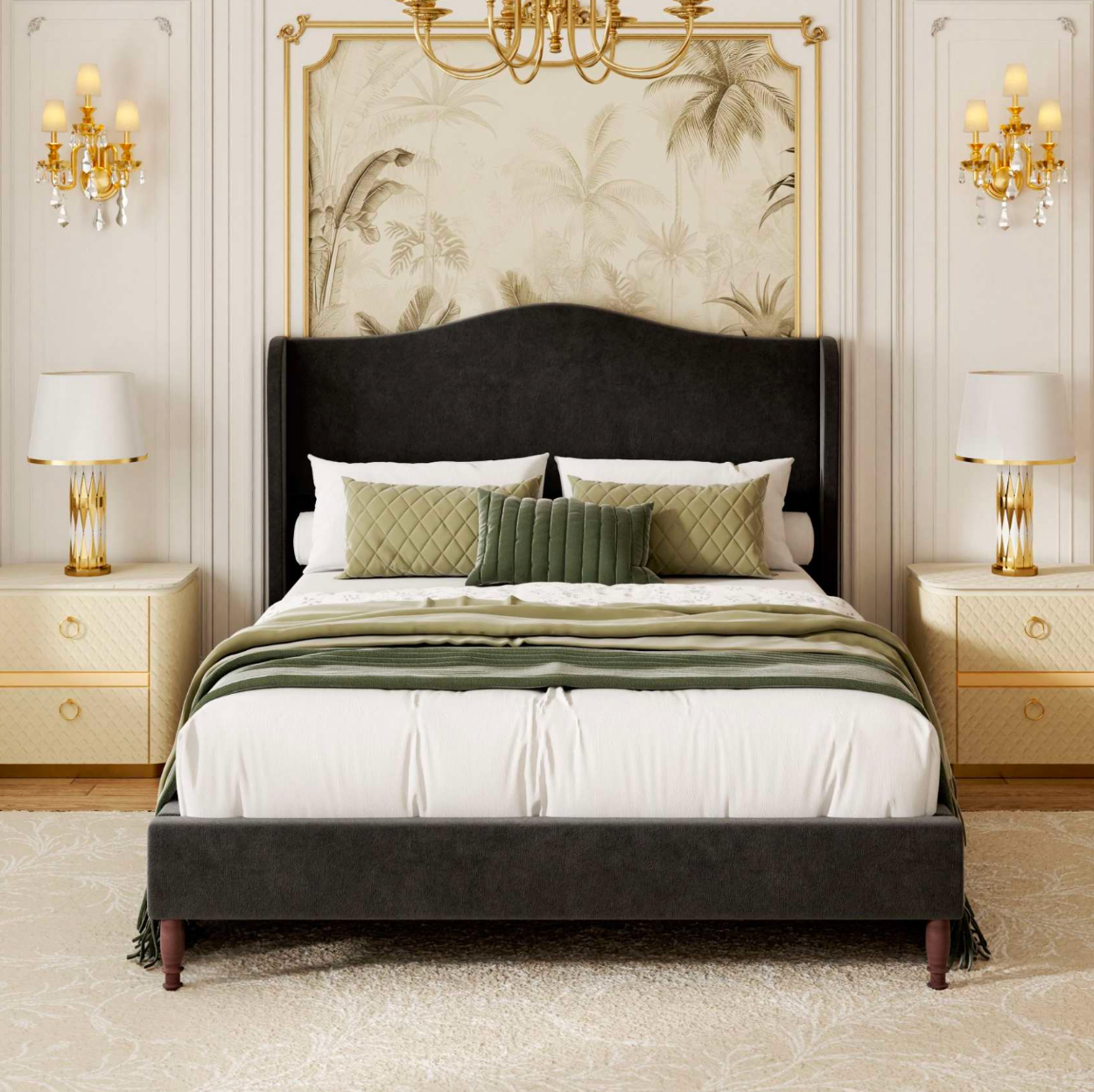 Wingback Chenille Platform Bed