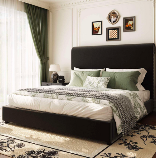 55" Tall Upholstered Wingback Platform Bed Frame