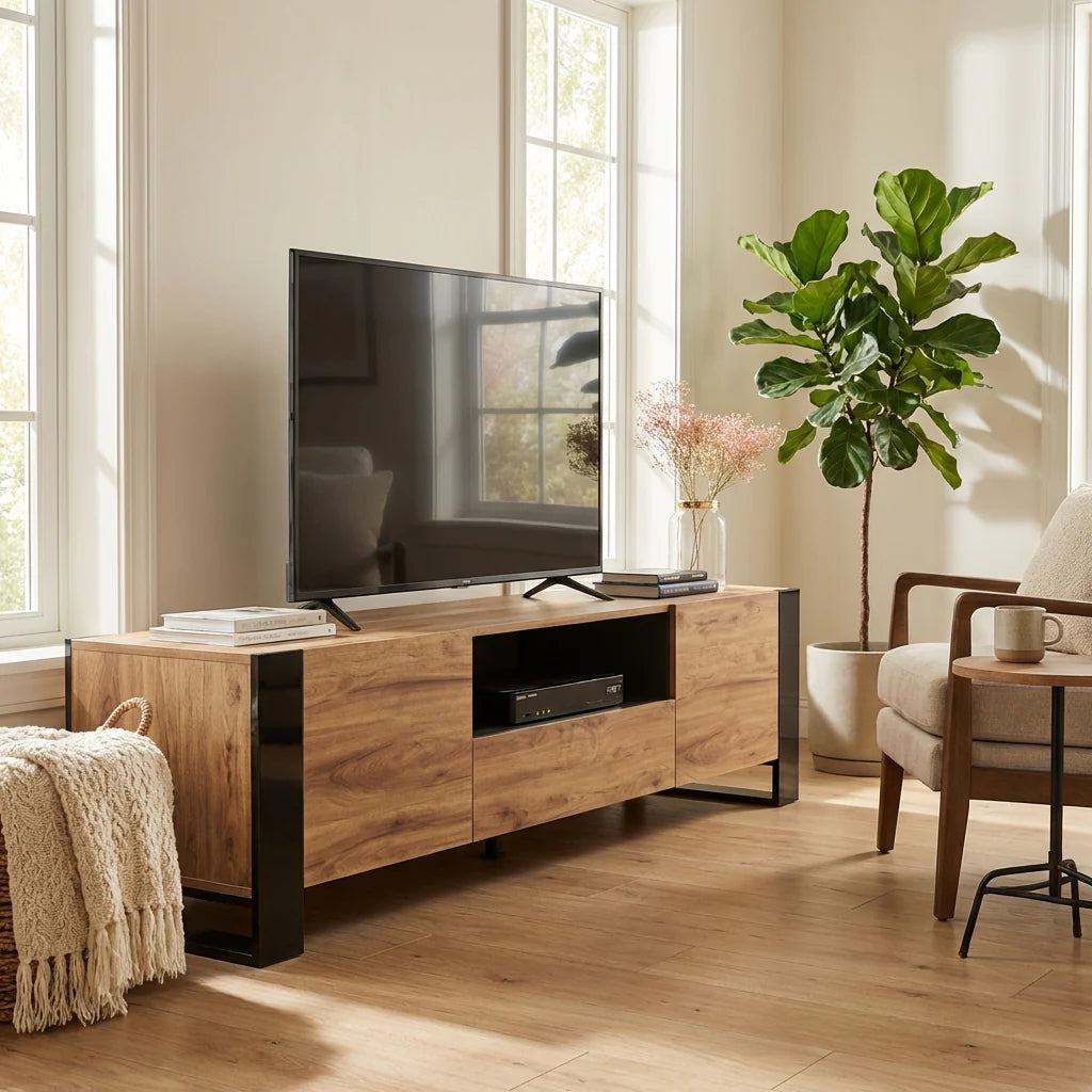 The Vesta TV Stand Wood – Grey