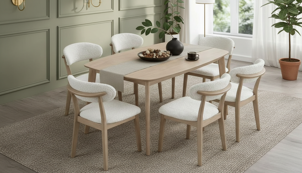 Scandinavian Dining Table Set with Upholstered Chairs for Small Spaces (Seats 4–6)