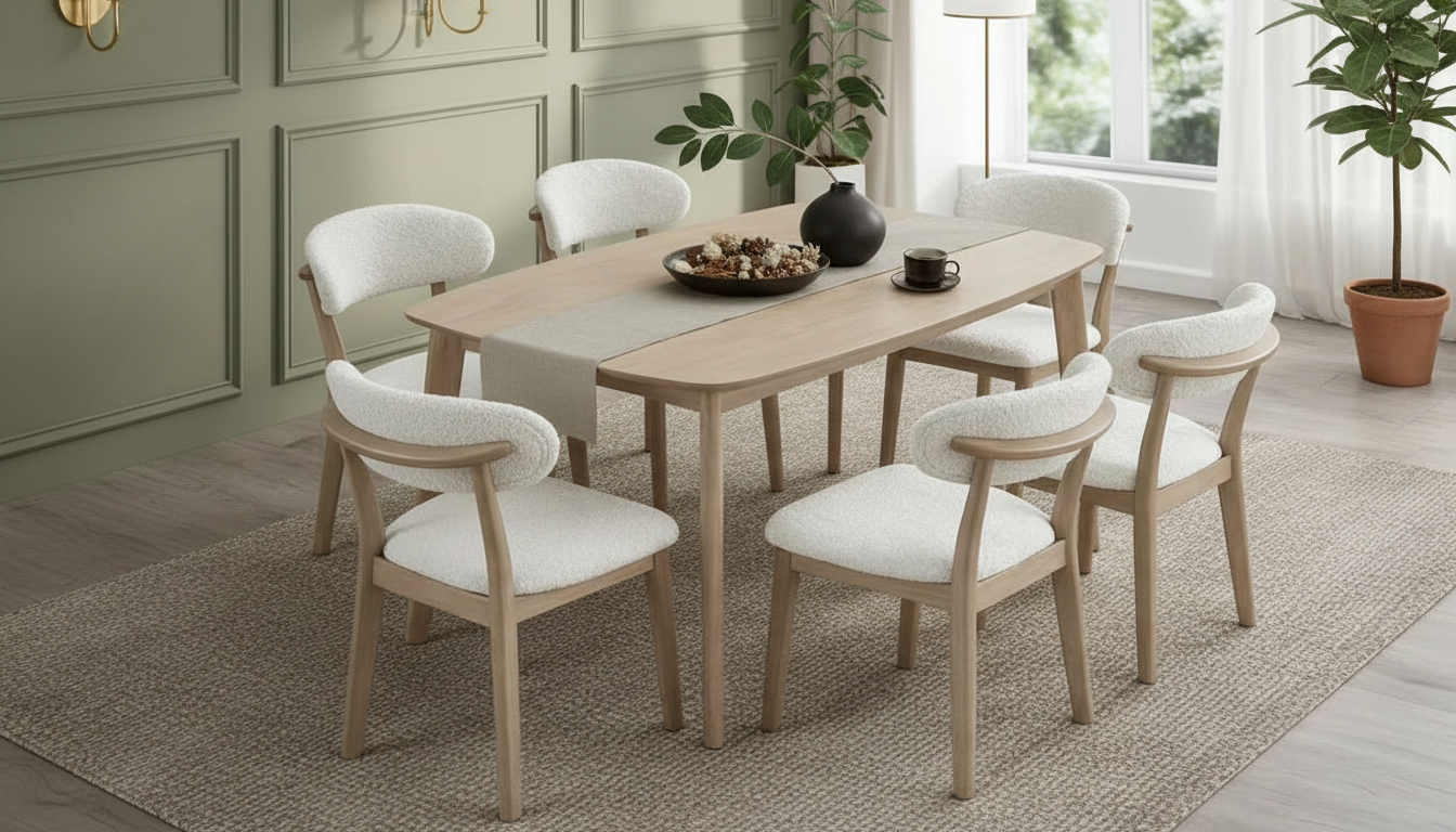 Scandinavian Dining Table Set with Upholstered Chairs for Small Spaces (Seats 4–6)