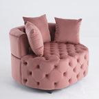 Pink or Black Modern Tufted Round Barrel Accent Chair with Pillows