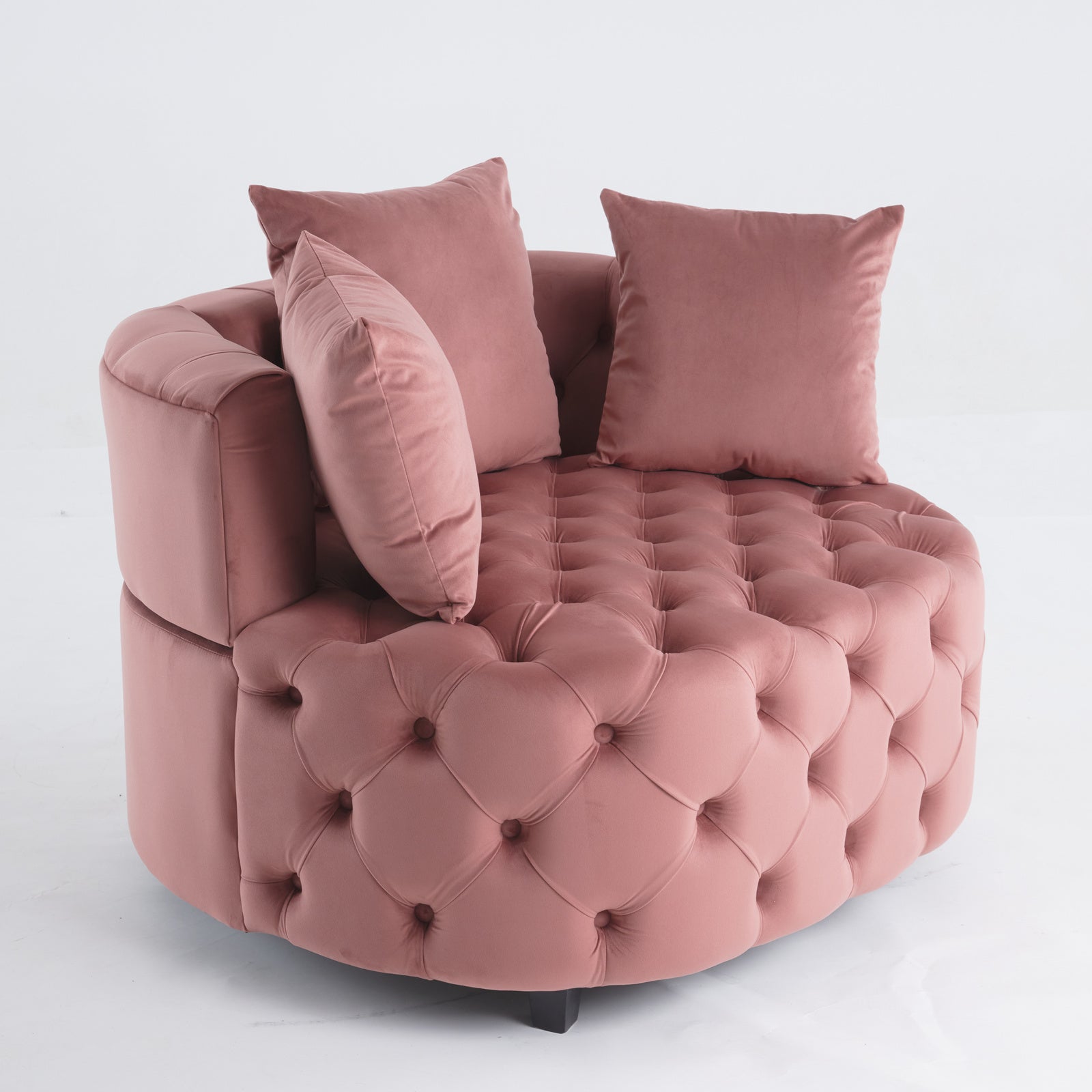 Pink or Black Modern Tufted Round Barrel Accent Chair with Pillows