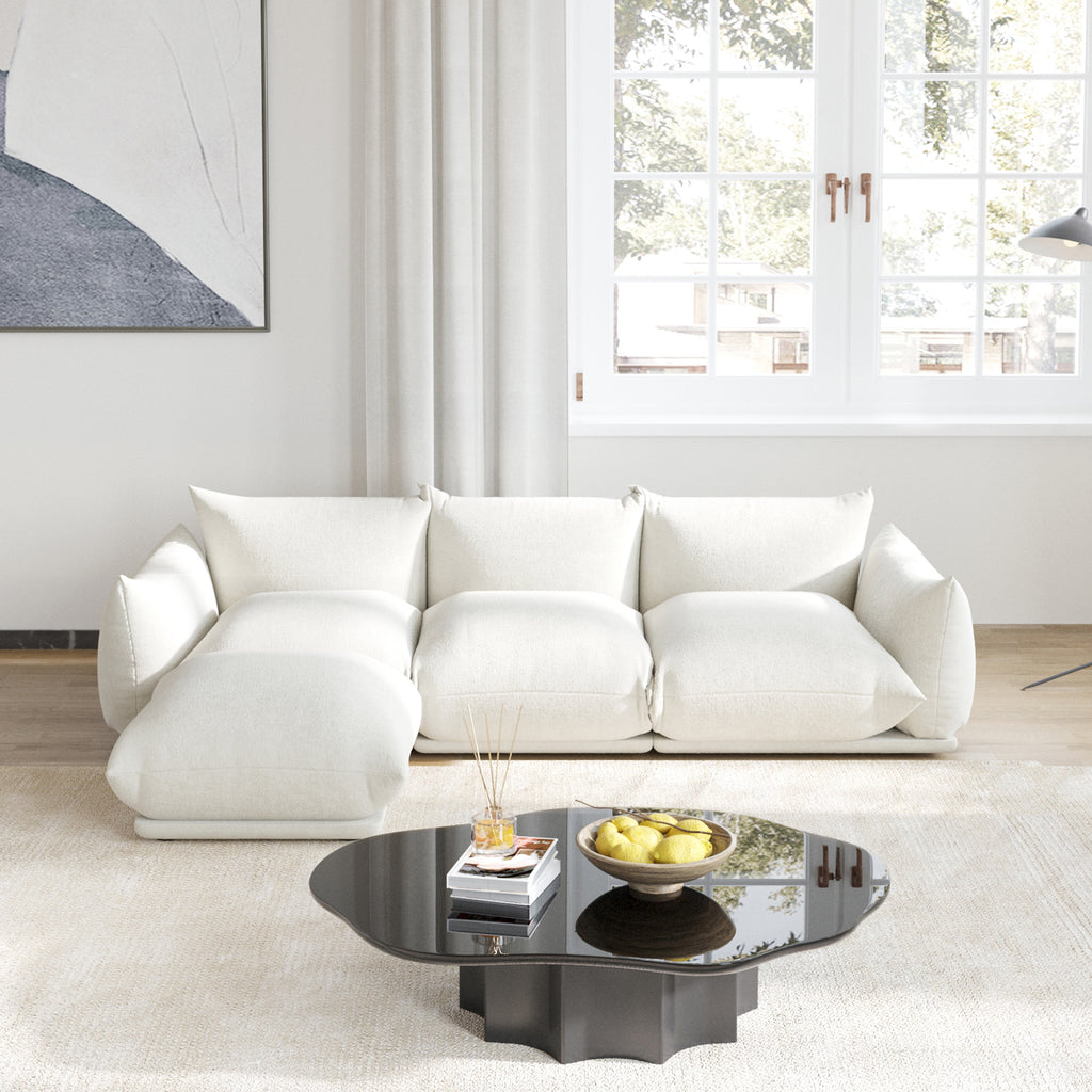 Chenille L-Shaped Modular Sofa with Ottoman – Soft Upholstery + Ground-Hugging Lazy Style, Relaxed Vibe Living Room Sofa