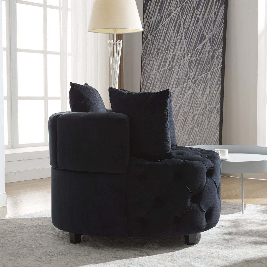 Pink or Black Modern Tufted Round Barrel Accent Chair with Pillows