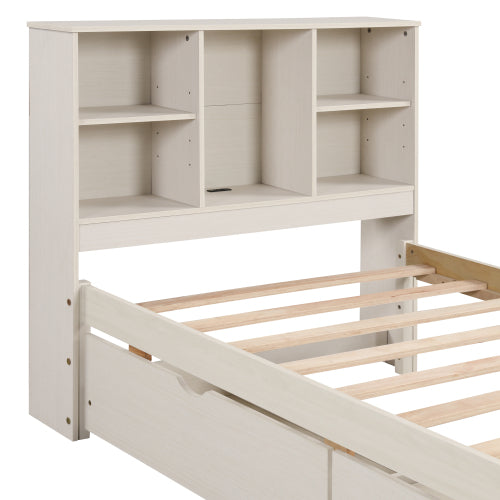 Twin Platform Bed Frame with Storage Headboard, USB Port & Drawers
