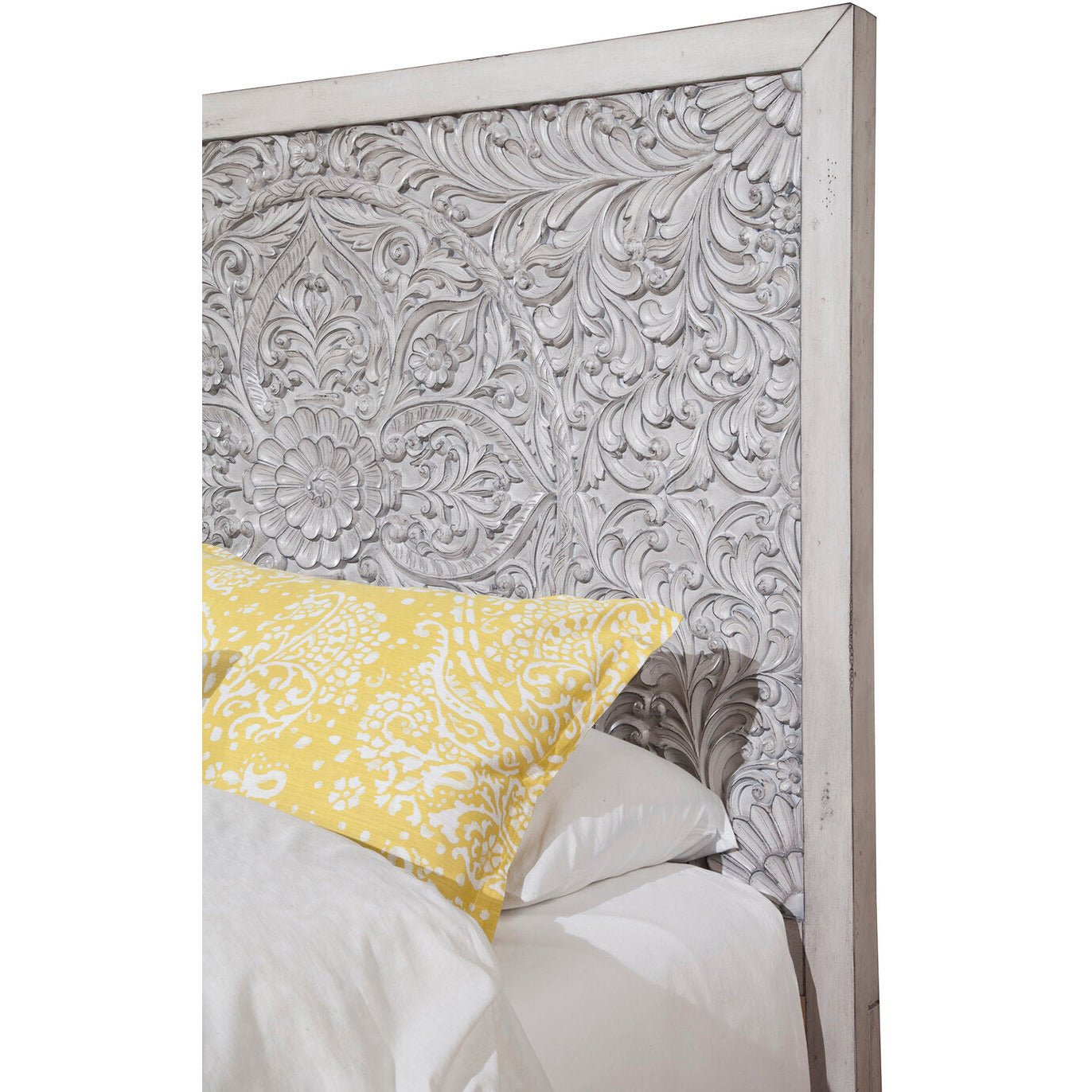 Aria Weathered White Carved Panel Bed