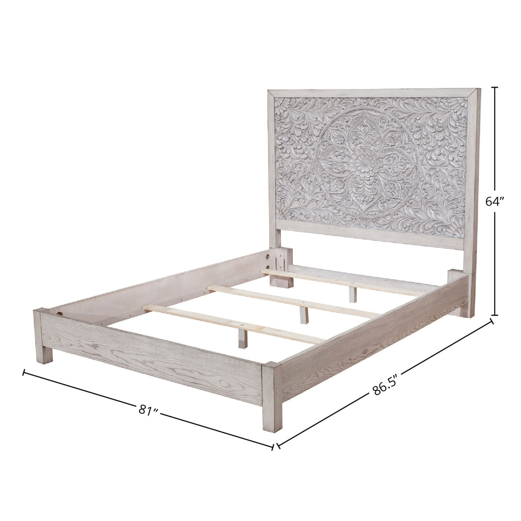 Aria Weathered White Carved Panel Bed