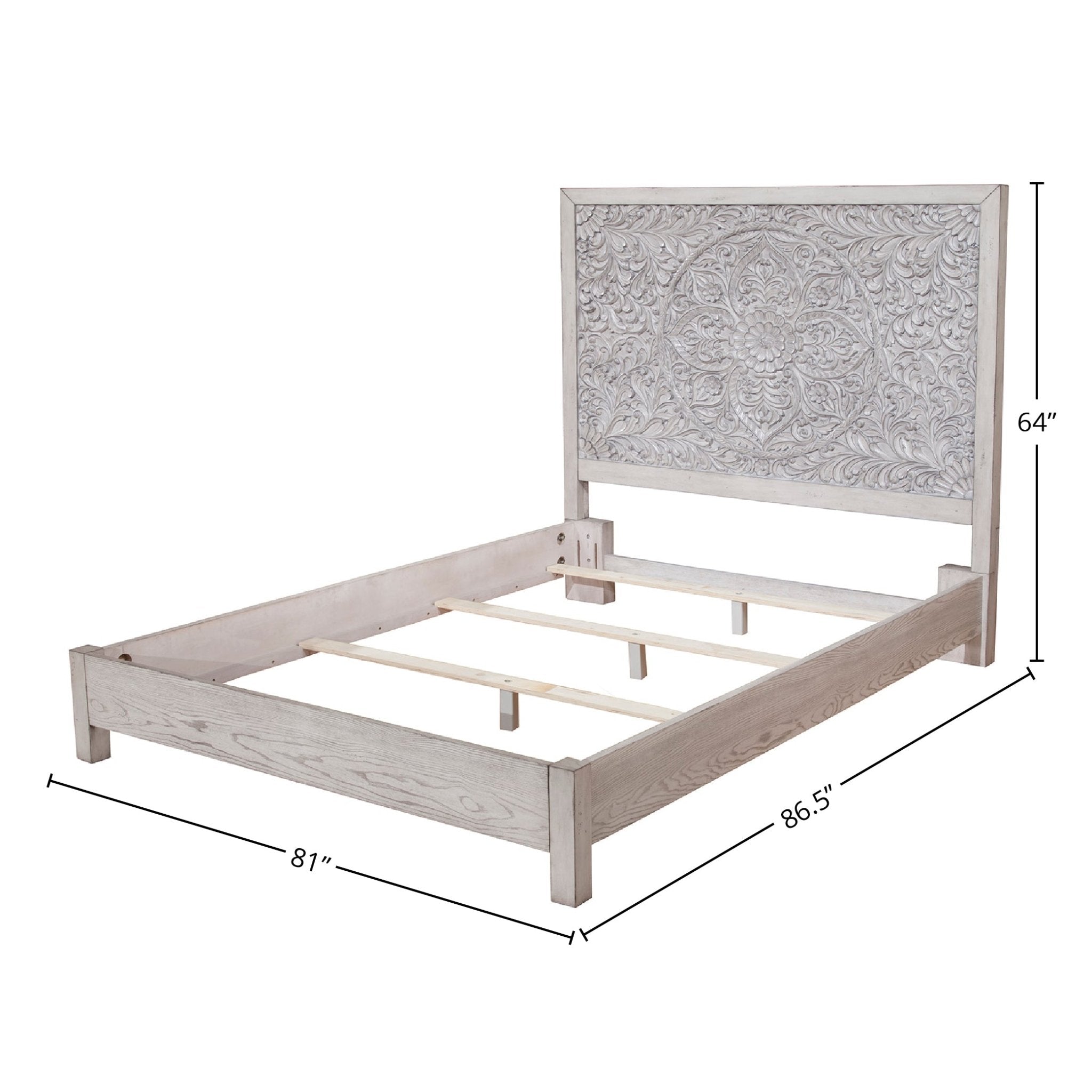 Aria Weathered White Carved Panel Bed