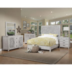 Aria Weathered White Carved Panel Bed
