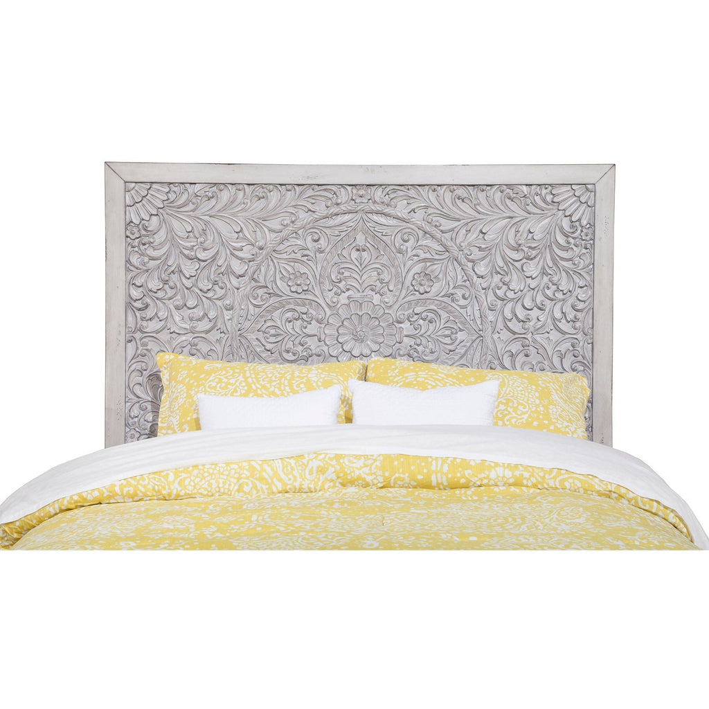 Aria Weathered White Carved Panel Bed