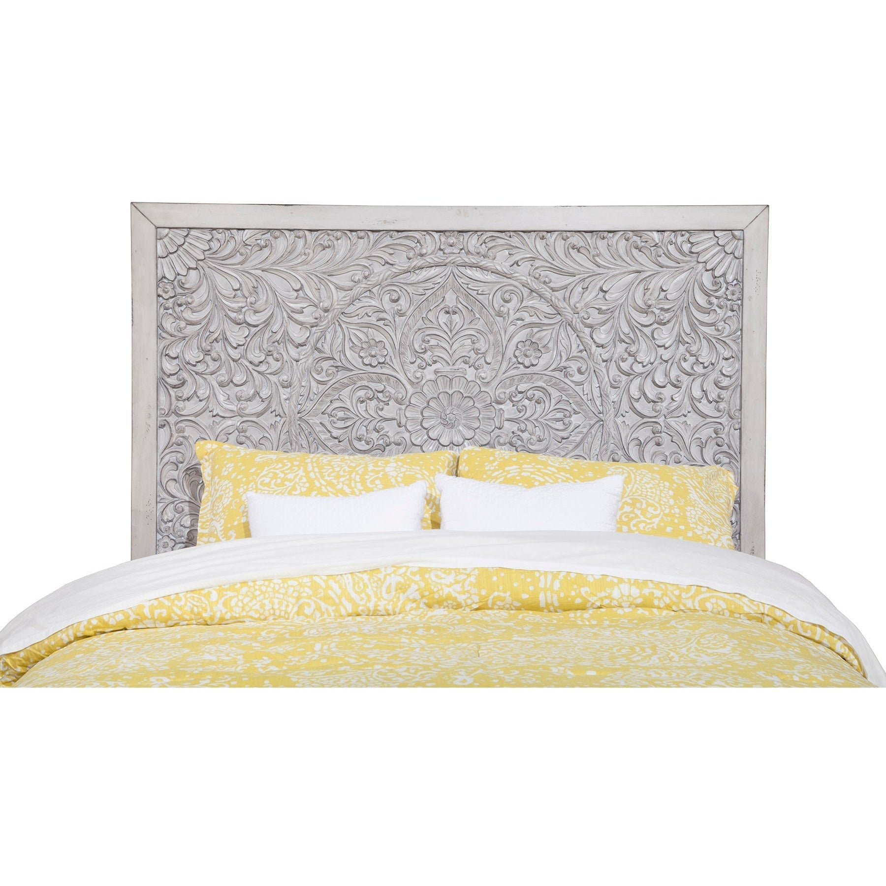 Aria Weathered White Carved Panel Bed