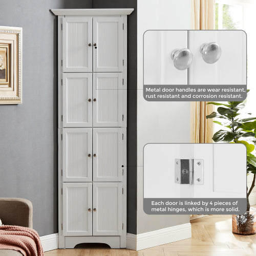 Tall White Storage Cabinet with Door and Shelves for Home Organization
