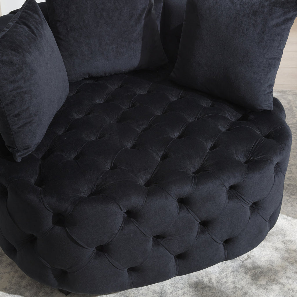 Pink or Black Modern Tufted Round Barrel Accent Chair with Pillows
